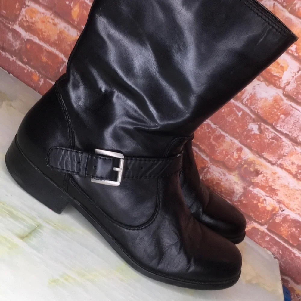 BANDOLINO Black Mid- Calf  Moto Boots